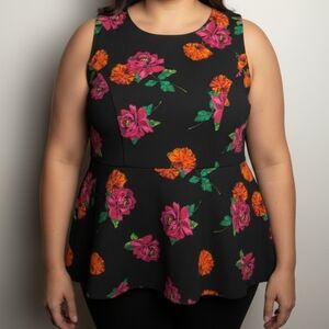 Torrid 3 Black Floral Hi Low Ponte Textured Peplum Top
